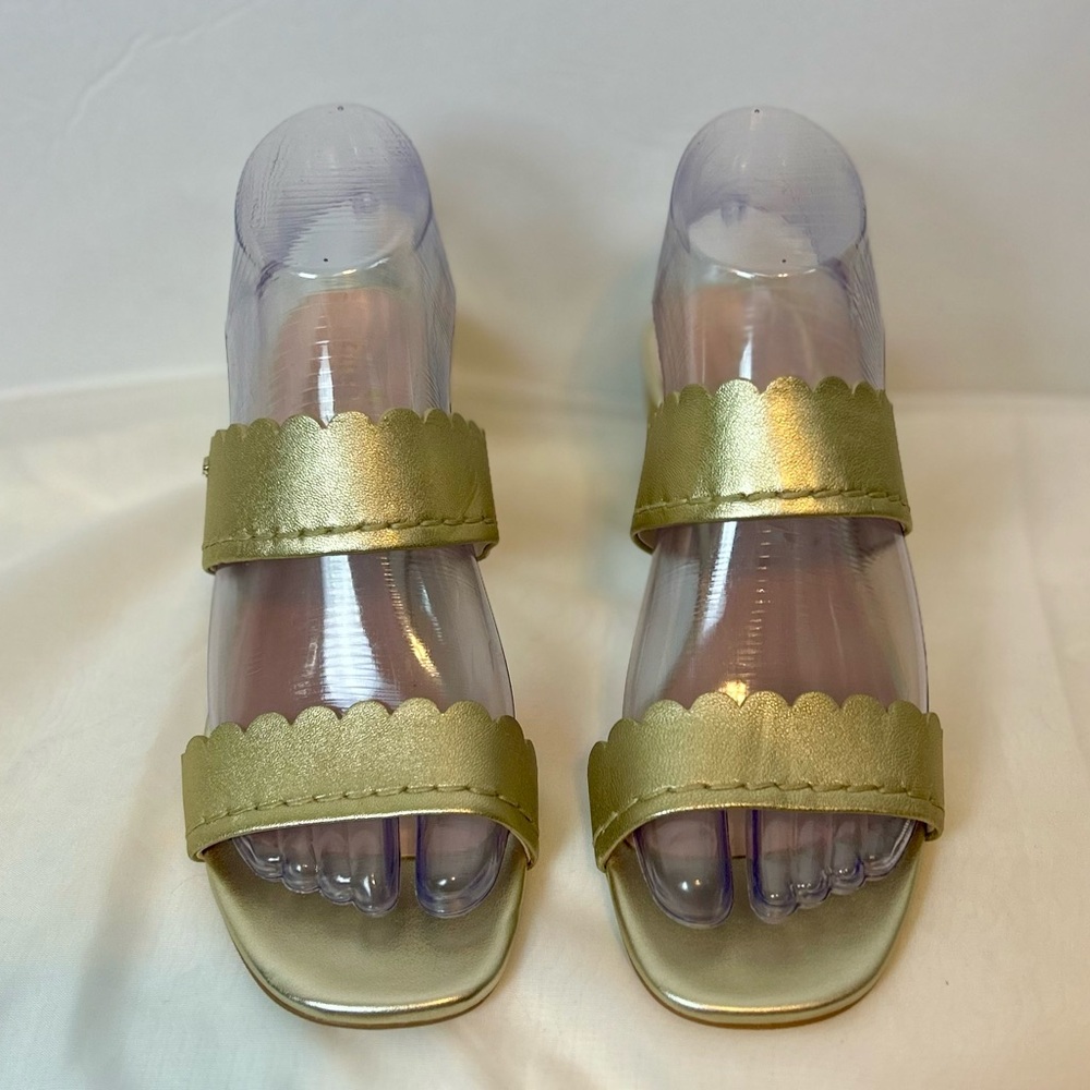 New Kate Spade Chrissie Gold Scalloped heeled Sandals / size 6.5 - Picture 3 of 13